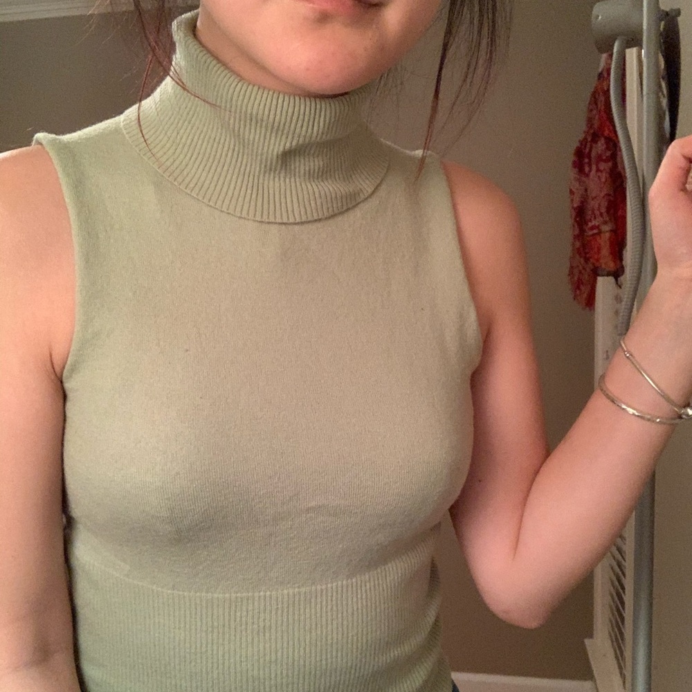 Pale green wool turtleneck tank